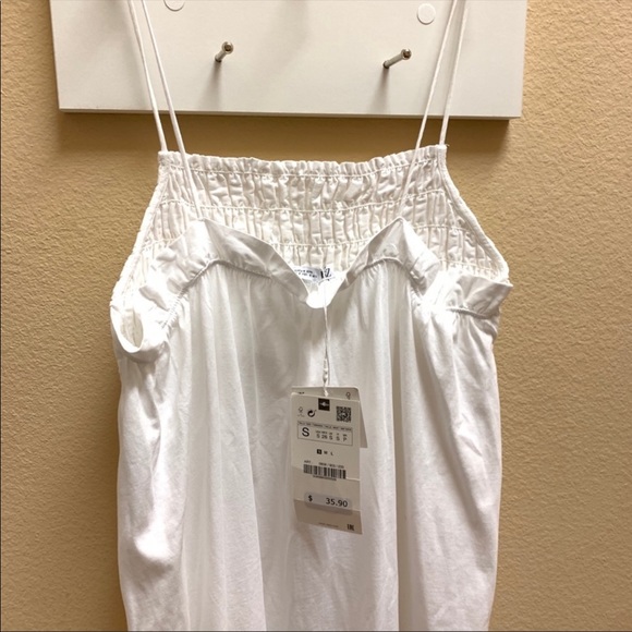 Zara Elasticized White Dress Small - Picture 9 of 12